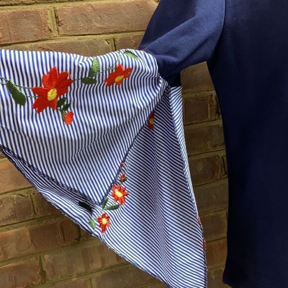 Camille & Co. Navy Embroidery Bell Sleeve Top - Picture 3 of 6